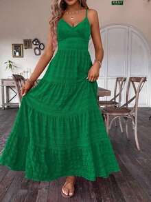 Women's Vintage Country Style Party Dress With Bow And Layered Patchwork Design, Brand. - 綠色 - 查看 5