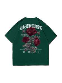 Men's Short-Sleeved T-Shirt With Rose Print, Simple And Versatile, By Zrgoth. - Green - View 4