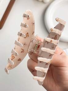 1Pc Retro Butterfly Print Large Hair Claw Clip, Beige Clear Acrylic Non-Slip Shark Jaw Clip, Strong Hold Elegant Vintage Hair Clamp, Sweet Aesthetic Hair Accessory For Women Thick Thin Hair Daily Casual Party - Multicolor - View 9