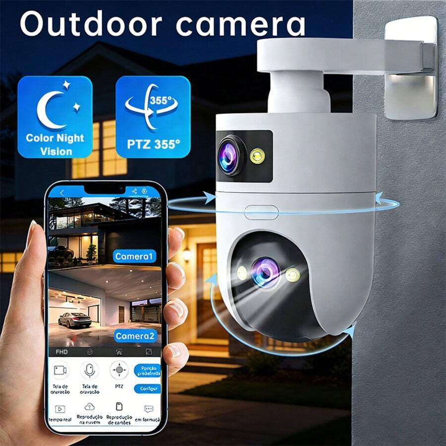 1440P FHD PTZ Wireless IP Camera 5G WiFi Dual Lens Dual Screen Camera Auto Tracking Babysitting Monitor Street Security Camera - Black and White - View 1