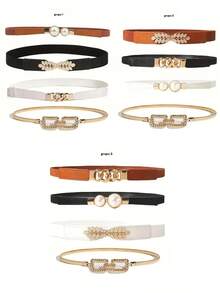 4 pièces Ensemble de ceintures élastiques élégantes pour femmes, ceintures de style minimaliste décontracté, accessoire de mode convenant pour le port quotidien et la décoration de fête - Multicolore - Voir 1