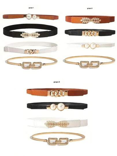 Bộ 4 chiếc thắt lưng thun co giãn thanh lịch dành cho nữ, kiểu dáng tối giản thường ngày, phụ kiện thời trang phù hợp cho mặc hàng ngày và trang trí dự tiệc.