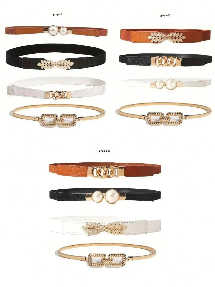 4 pièces Ensemble de ceintures élastiques élégantes pour femmes, ceintures de style minimaliste décontracté, accessoire de mode convenant pour le port quotidien et la décoration de fête - Multicolore - Voir 1
