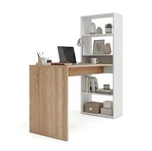 Cosmic Desk With Bookshelf - Artik White (Matte White) - Canadian Oak - View 1