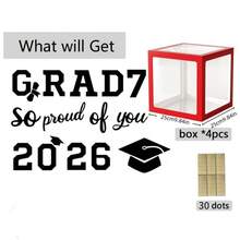 2026 毕业装饰派对用品，4 个黑色气球盒，适合毕业派对，上面印有“GRAD 2026”字样，2026 届毕业派对，节日装饰。 - 新紅色 - 查看 8