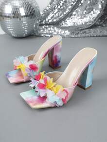 Women's Fashionable Pointed Toe Chunky Heel Sandals - Pink - View 8
