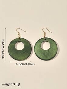 1 Pair Vintage Wooden Hollow Circle Pendant Earrings - Green a - View 5