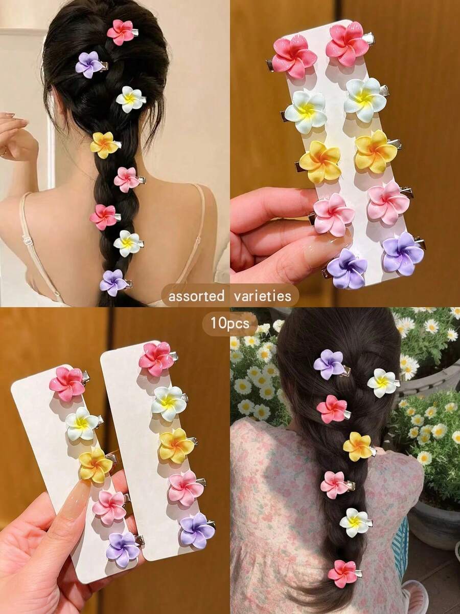 10pcs Colorful Cute Floral Hair Clips, Affordable Daily Hair Accessories - Multicolor - View 1