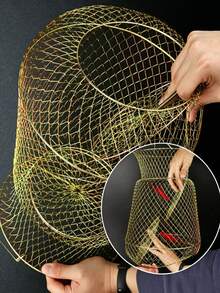 1 pièce Cage de pêche portable pliable, en métal, (Petite/Moyenne/Grande) Piège à poissons pliable tressé, idéal pour contenir les poissons, les crevettes, les crabes, outil et accessoire de pêche - Spécifications multiples - Voir 6