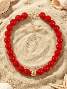 1pc Bohemian Acrylic Round Geometric Beaded Handmade Necklace, Multicolor, Suitable For Summer Beach Vacation - Handmade Beaded Necklace - View 25