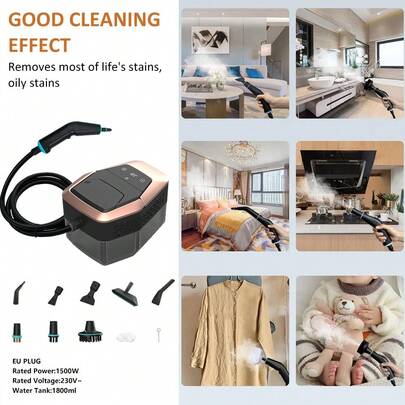 1500W Handheld Steam Cleaner, Touch Screen 6 Gear Adjustable Steam Cleaning Machine, 15 Sec Rapid Heating, 1.8L Large Water Tank, Suitable For Car Detailing, Home Cleaning, Tiles, Tile Gaps, Furniture Cleaning - EU PLUG AC 230V~, Power: 1500W