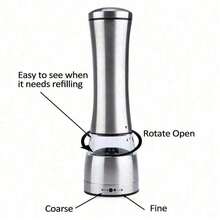不锈钢玻璃研磨器 手动胡椒盐研磨器 厨房配件 烹饪工具 - 銀色 - 查看 6