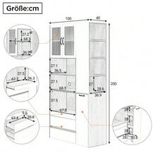 Highboard With Adjustable Shelves And Drawers, Sideboard With Pull-Out Shelves And Ribbed Glass, Ideal For Dining Room, Living Room And Kitchen (White+Walnut) - 白色 - 查看 4
