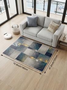 1pc Large Size Living Room Carpet With Blue-Green Color Block Patchwork Pattern, Fresh Spring/Summer Design, Soft & Comfortable Texture, Easy Care, Non-Slip Bottom, Suitable For Living Room, Bedroom, Kitchen, Dining Room, Entryway, Office And Other Home Decor - Teal Blue - View 16