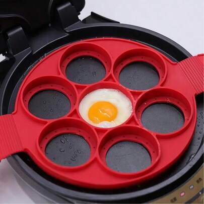 Silicone Non Stick Pancake Maker - 7 Circles Mini Pancake Mold - Heat Resistant Silicone Pancake Mold - Silicone Egg Rings For Griddle With Handles - Pancake Molds For Griddle Frying Eggs (Red)