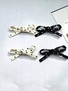 4 chiếc kẹp tóc họa tiết chấm bi đen trắng, thiết kế nơ tối giản, phong cách cổ điển thanh lịch, phụ kiện tóc đa năng, kẹp càng cua, phụ kiện đội đầu. - Đen và trắng - Xem 4