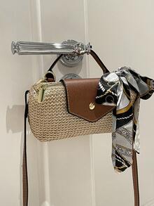 Spring/Summer New Straw Woven Small Square Bag, Exclusive Beach Mini Bag With Flap, Suitable For Shopping, Gathering, Home, Versatile Shoulder/Crossbody Small Square Handbag - Beige - View 4
