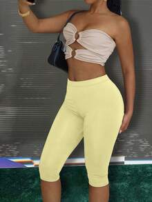 Shorts pitillo con estampado de leopardo, cómodos para el verano - Amarillo - Ver 6