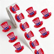 Cuộn sticker hình mũ Uncle Sam ngày 4 tháng 7, sticker hologram lấp lánh mang đậm tinh thần yêu nước, sticker tự dính chống thấm nước, thích hợp làm quà tặng, đồ thủ công DIY và dán lên phong bì nhân dịp ngày Quốc khánh 4 tháng 7. - Nhiều màu - Xem 2