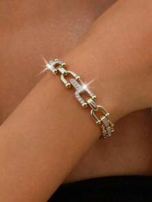 1 pieza Pulsera en forma de herradura con incrustaciones de cobre y circonita, adecuada para uso diario de mujeres, regalo para vacaciones - Multicolor - Ver 4