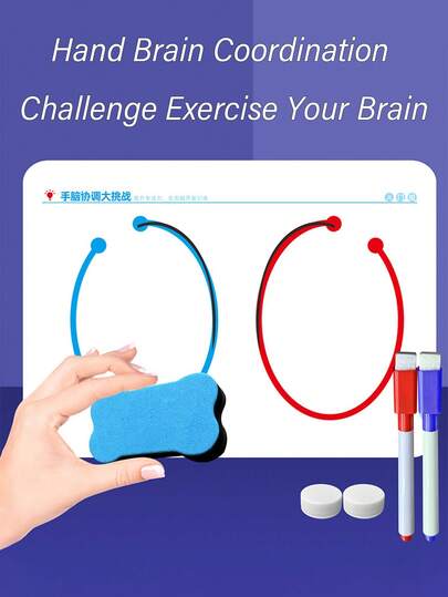 Set de 10 tarjetas didácticas para el desarrollo del cerebro izquierdo y derecho de los niños, con 3 niveles de dificultad, 2 bolígrafos, 1 borrador y 2 tapas blancas, de cartón grueso resistente al agua y reutilizable, para entrenar la coordinación mano-ojo, la atención, la concentración y las habilidades motoras finas, juguetes educativos Montessori adecuados para la interacción familiar, excelente regalo para niños de 3+ años, niños y niñas, Navidad y Acción de Gracias