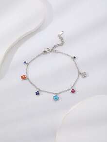 1pc Elegant Lucky Clover Shaped Chain Bracelet, Suitable For Casual Daily Wear - Multicolor - View 4