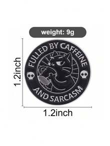 Interesting Caffeine Cat Enamel Pin, Gothic Punk Skull Coffee Lover Pin, Sought-After Caffeine And Sarcasm Driven Design Pin, Denim Jacket Backpack Accessory, Coffee Lover Gift - Multicolor - View 4