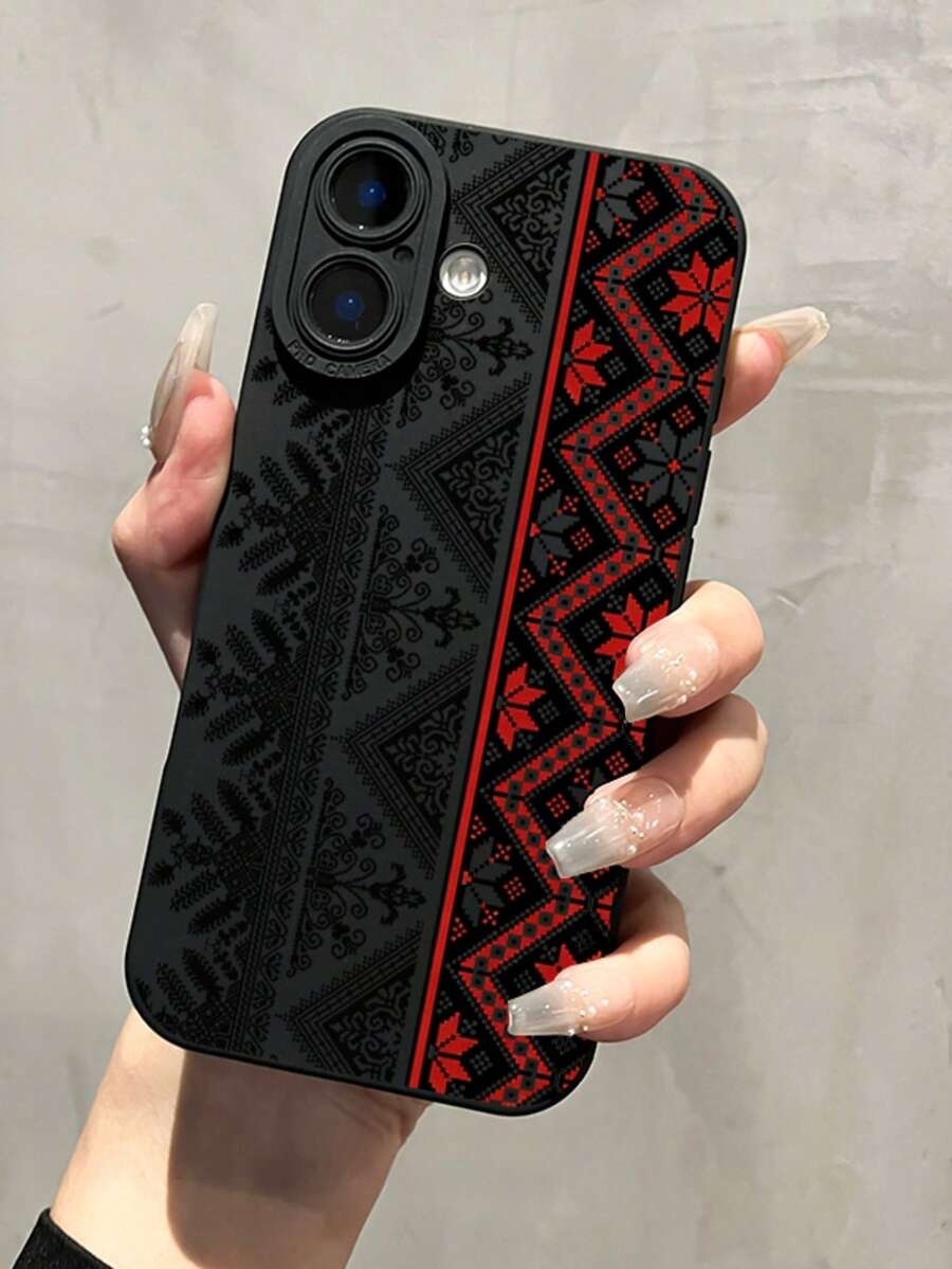 精准开孔，直边复古图案，复古图腾红黑涂漆防震手机壳，适用于苹果P14 Pro Max 3D、P13卡通、P11涂漆、P12、XR卡通等机型，78GES2手机壳，兼容苹果17/16/11/12/13/14/15/15Pro/15Plus/15ProMax - 彩色 - 查看 1