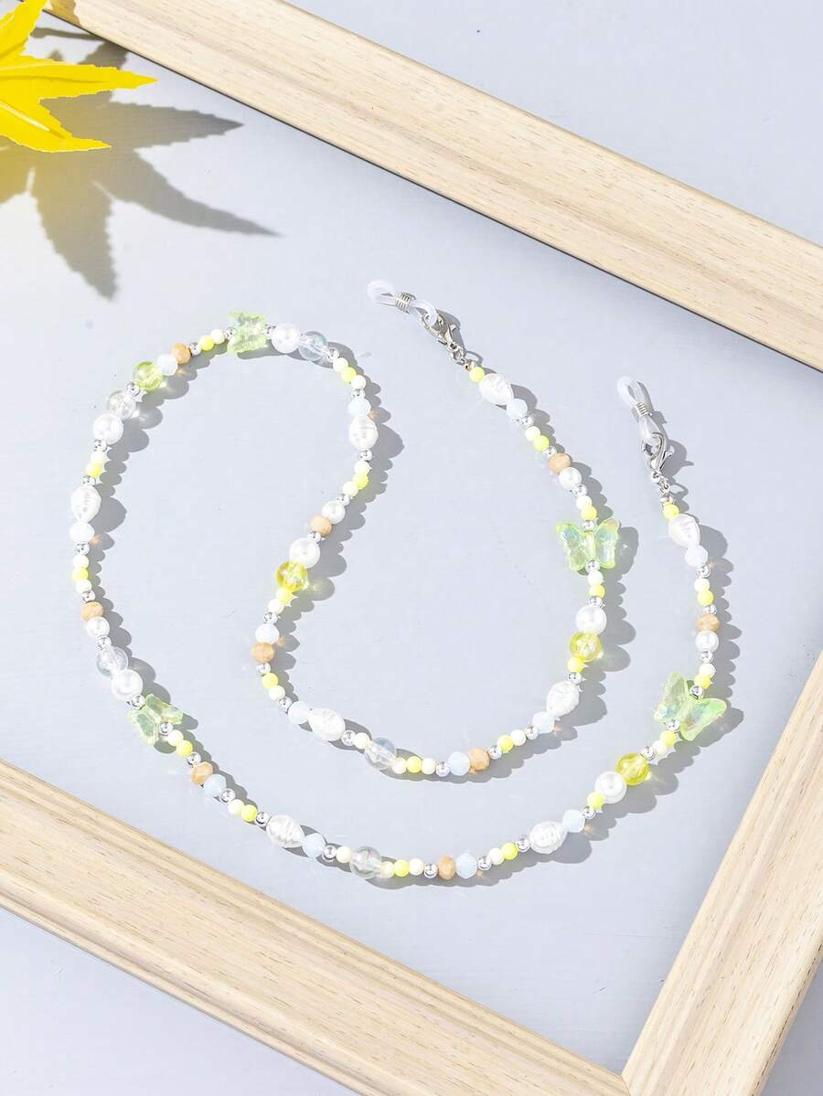 1pc Crystal & Pearl Beaded Eyeglasses Chain