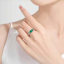 Women's Minimalist Versatile Inlaid Green Cat Eye Zirconia Plated White Gold Daily Wear Ring - Green - View 4