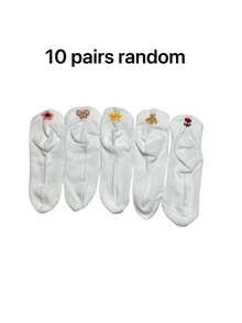 5pairs Butterfly & Floral Pattern Invisible Socks - White - View 9