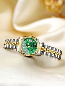 2pcs/Set Couple's Fashion Casual Roman Numeral Diamond Decorated Calendar Dial Classic Quartz Wrist Watch, No Watch Box Included - Multicolor - View 10