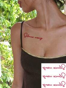 1 pieza Tatuaje temporal lavable con frase en inglés de color rojo, resistente al agua y de larga duración, adecuado para decoración de muñeca/clavícula, dura 2-3 días, estilo Ins - Rojo - Ver 4