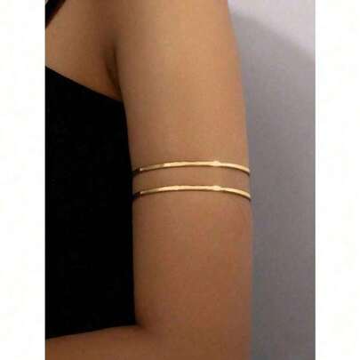 1pc Fashionable Metal Geometric Hollow Out Wire Opening Armband, Exaggerated & Unique