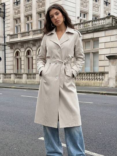 ZIAI Women's Solid Color Belted Trench Coat