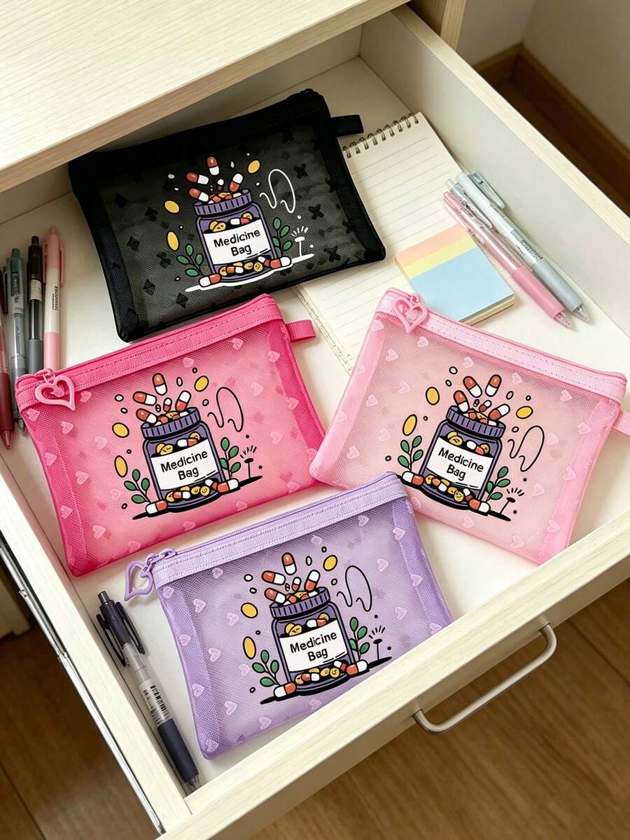 Túi đựng thuốc mini hình trái tim, in hình viên nang, thuốc viên, chữ cái, chai thuốc, túi sơ cứu y tế ngoài trời và gia đình, quà tặng sáng tạo cá nhân hóa với logo hoạt hình, nhiều màu sắc để lựa chọn, thích hợp làm túi đựng đồ du lịch, túi đựng mỹ phẩm, túi đựng đồ dùng ngày lễ, túi đựng đồ chăm sóc da, túi đựng son môi; quà tặng Ngày của Mẹ, quà sinh nhật, quà tặng Ngày Nhà giáo. - Nhiều màu - Xem 1