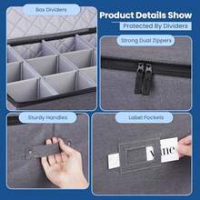 Wine Glass Storage Box 2-Pack China Storage Containers With Dividers For 24 Glasses 11'' Tall Rigid Sides Dual Zipper And Handles Stackable Glassware Storage Organizer For Moving And Home Use - Wine Glass Storage Box - View 5