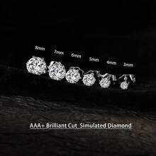 MDFUN Set Anting Stud Zirkonia Kubik Transparan Bulat Gradien 4 Cakar Berlapis Emas Putih 18K Unisex, Hipoalergenik - Putih - 6 pasang - View 5