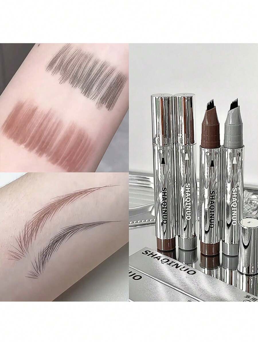 Multi-Tip Eyebrow Pencil - Waterproof & Quick-Drying, Fork-Tip Allows Natural Hair-Like Strokes, Suitable For Beginners, Great Gift For Valentine's Day Or Mother's Day