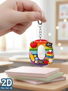 2D Flat Style, Unisex Gift, Plush Texture Teacher Theme Letter A-Z Pattern Acrylic Keychain, Keyring, Backpack Pendant, Birthday Gift, Party Favor, Souvenir, 2D Flat Style - Rainbow - View 23