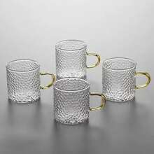 6/2/1pc Gold Handle Glass Espresso Cup - 120ML Capacity/Hammered Texture, Mini Tea Cup And Coffee Cup, Suitable For Home And Restaurant Use, Holiday Gift For Friends And Family - Multicolor - View 2