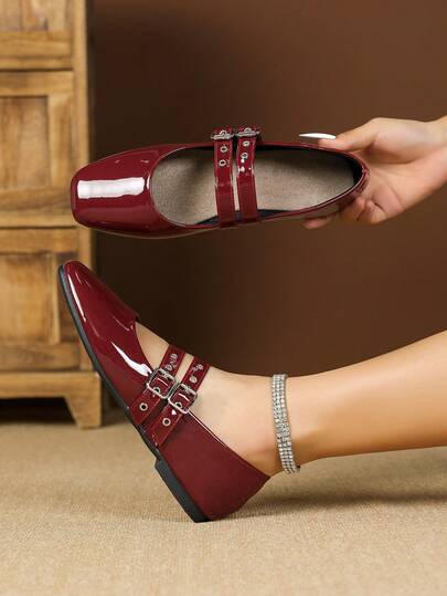 JiaYunNvXie Vintage Mary Jane Shoes For Dress, Uniform Small Leather Shoes, Plus Size, Spring/Autumn, Flat Buckle Shoes For Women