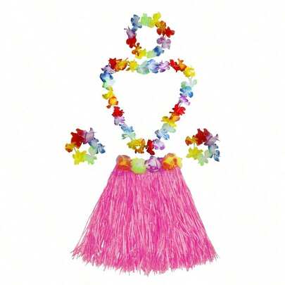Bộ 5 món váy múa Hula Hawaii, gồm 1 váy múa Hula nhiệt đới Hawaii, 2 vòng đeo tay, 2 dây trang trí, hoa dâm bụt, trang trí tiệc sinh nhật chủ đề nhiệt đới, váy múa Hula Hawaii mùa hè, váy đi biển, quà tặng tiệc Hawaii, quà tặng sáng tạo, trang trí tiệc.