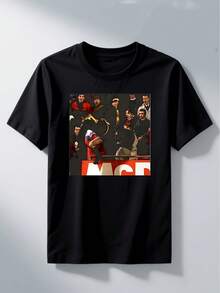 Cantona Football Icon Retro T-Shirt - Famous Iconic Print, Cantona's Characteristic Pose, Breathable Round Neck T-Shirt Suitable For Kids, Casual Wear And Football Fans, Machine Washable, Unisex Retro Style, Fashion Printed Casual T-Shirt, Versatile Style - Black - View 1