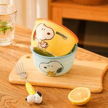 Snoopy Collaboration Rice Bowl Set, Tableware, Porridge Bowl, Cartoon Face Bowl, Breakfast Bowl, Ceramic Bowl, Household, Minimalist Design, Instant Noodle - Multicolor - View 5