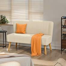 Asofer Divano a 2 posti, divanetto compatto con rivestimento in tessuto di velluto a coste, divano salvaspazio per camera da letto, soggiorno, appartamento, 119x56x78 cm, grigio - Bianco - Visualizzare 3