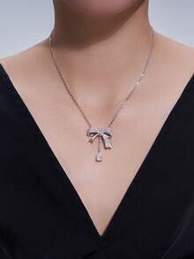 1pc D-Color Moissanite S925 Sterling Silver Necklace, Elegant Luxury Jewelry Gift, Suitable For Engagement, Wedding, Anniversary, Birthday, Christmas - Silver - View 3