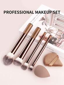 ronshadow Bộ cọ trang điểm 10/8/6/4 món màu cà phê gradient, cọ phấn phủ lớn, cọ má hồng vát cạnh, cọ tán phấn mắt chi tiết, dụng cụ trang điểm không thấm phấn. - màu nâu - Xem 19