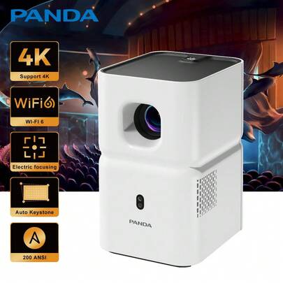  PANDA PF03 스마트 프로젝터, 안드로이드 시스템, 듀얼 WiFi6 및 블루투스 지원, 기본 1280x720P 해상도, 전동 초점 및 자동 키스톤, 휴대용 홈 시네마 프로젝터, 홈 시어터, 야외 영화, 회의 등에 적합
