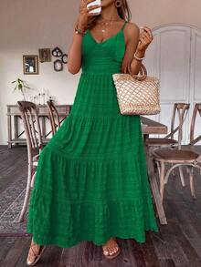 Women's Vintage Country Style Party Dress With Bow And Layered Patchwork Design, Brand. - 綠色 - 查看 2